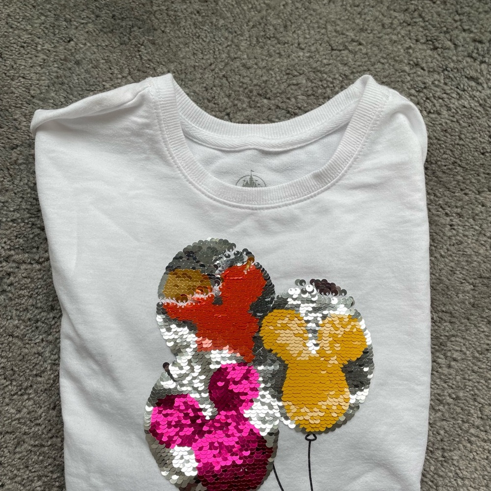 Disney Pink and White Sweatshirt with Mickey balloons